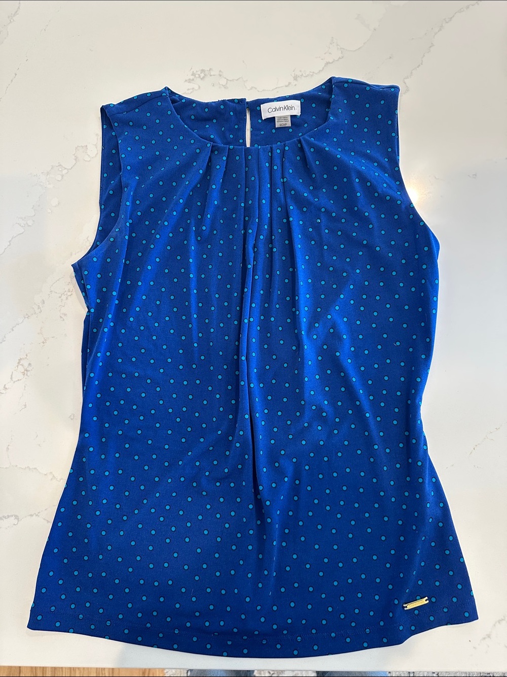 Calvin Klein Sleeveless Blouse Royal Blue Dots Small